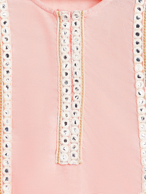 Sishu Girl's' Pink Viscose Kurta And Straight Pant Set